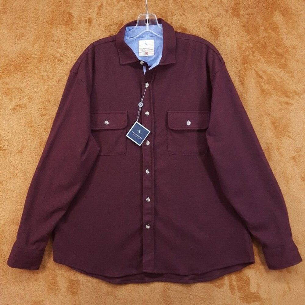 TAILORBYRD Shirt Mens XL Burgundy Button Up Heavyweight Flannel Sweatershirt